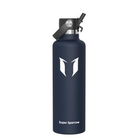 Super Sparrow Insulated Water Bottle - 34 Oz - Standard Mouth FlipFlow Flask - BPA Free, Leak Proof Drink Bottle- Ergonomic Straw Water Bottles for Work, Gym, Travel, Sports