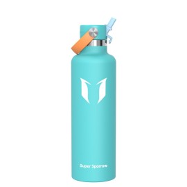 Super Sparrow Insulated Water Bottle - 34 Oz - Standard Mouth FlipFlow Flask - BPA Free, Leak Proof Drink Bottle- Ergonomic Straw Water Bottles for Work, Gym, Travel, Sports