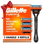 Gillette Fusion5 Razors for Men, 1 Razor, 4 Blade Refills, Lubrastrip for a More Comfortable Shave