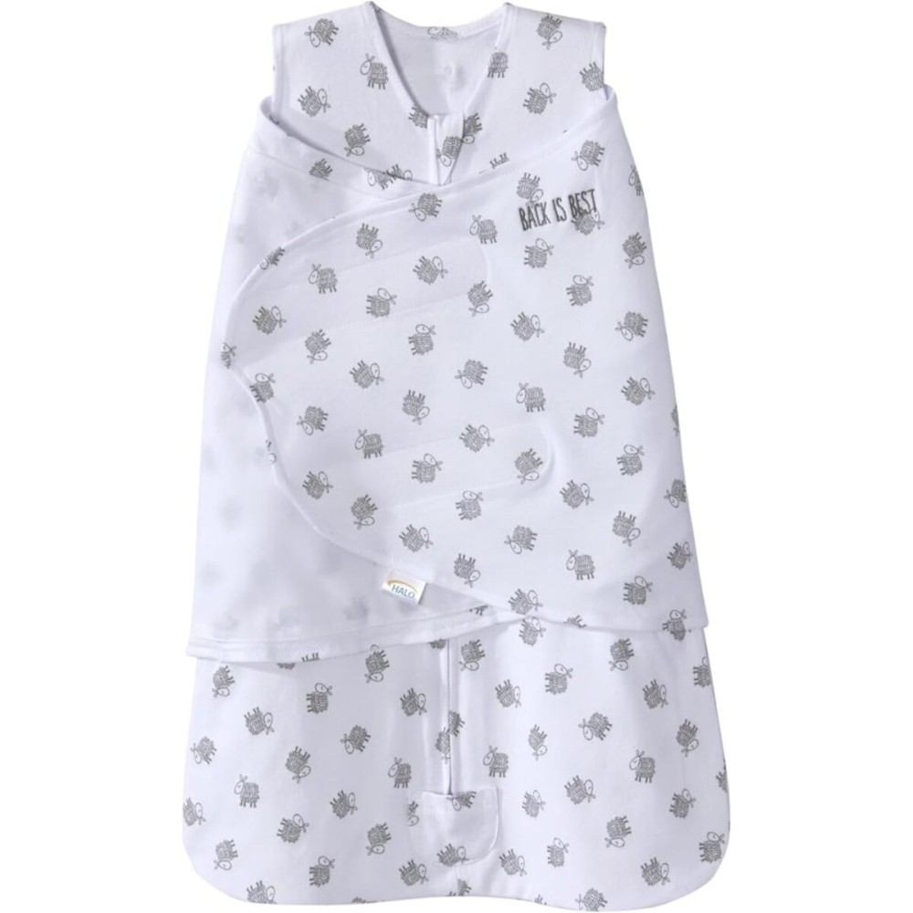 HALO 100% Cotton Sleepsack Swaddle, 3-Way Adjustable Wearable Blanket, TOG 1.5, Lamb Scribble White, Newborn, 0-3 Months