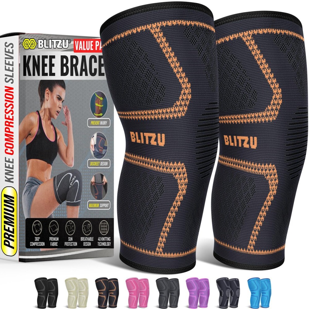 Knee Brace for Meniscus Tear 2 Pack, Knee Compression Sleeve for Men and Women, Knee Support for Arthritis, Swelling, Inflammation, ACL, Pain Relief, Running, Workout, Sports and Recovery Orange XL
