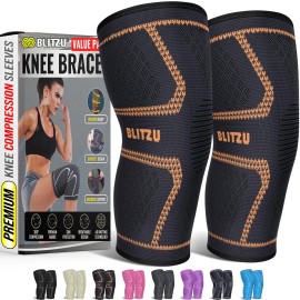 Knee Brace for Meniscus Tear 2 Pack, Knee Compression Sleeve for Men and Women, Knee Support for Arthritis, Swelling, Inflammation, ACL, Pain Relief, Running, Workout, Sports and Recovery Orange XL