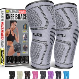 Knee Brace for Meniscus Tear 2 Pack, Knee Compression Sleeve for Men and Women, Knee Support for Arthritis, Swelling, Inflammation, ACL, Pain Relief, Running, Workout, Sports and Recovery Grey XL