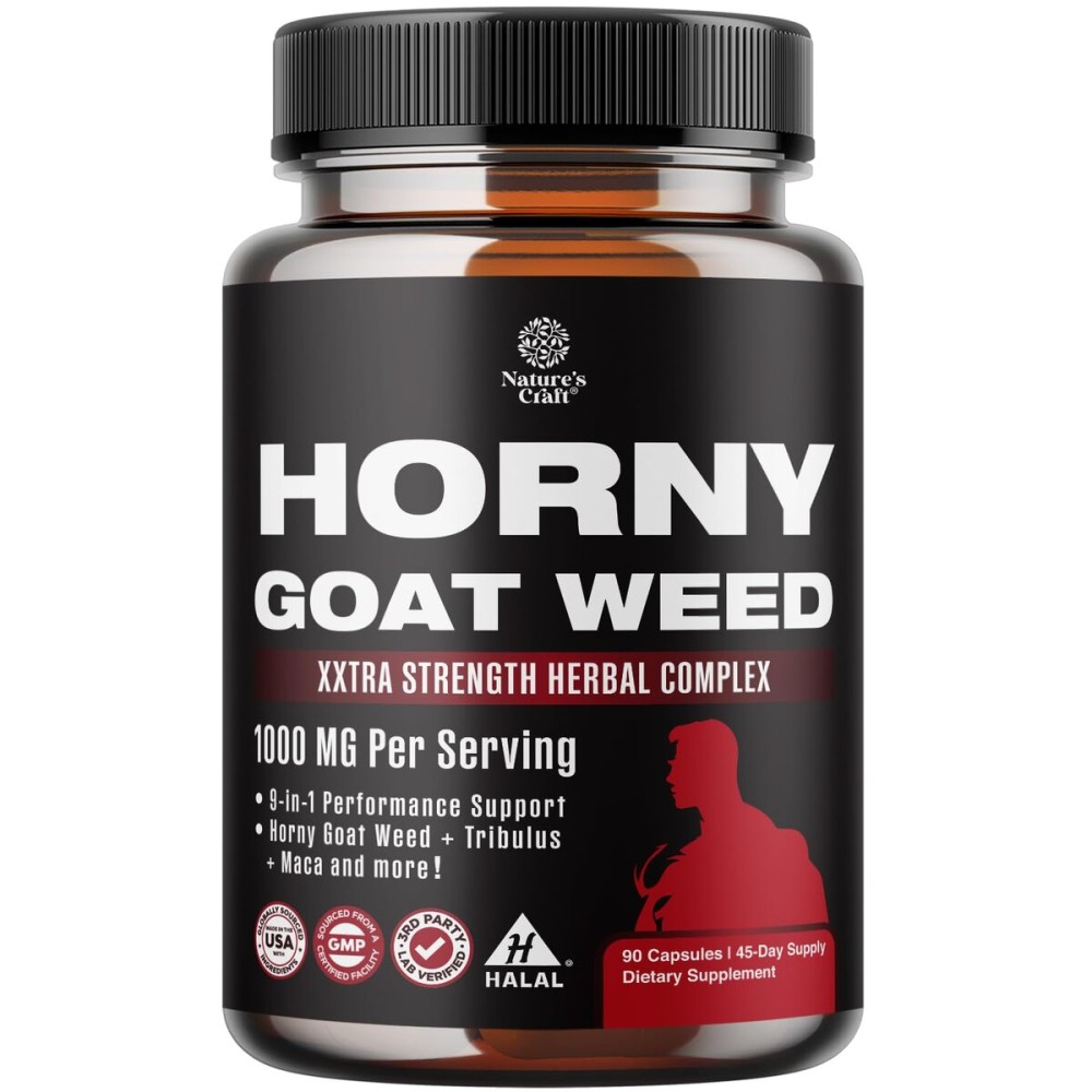 Natures Craft Horny Goat Weed for Men - Extra Strength Male Supplement with Black Maca Root, Tongkat Ali, Saw Palmetto & Panax Ginseng Extract for Stamina & Energy - 90 Capsules