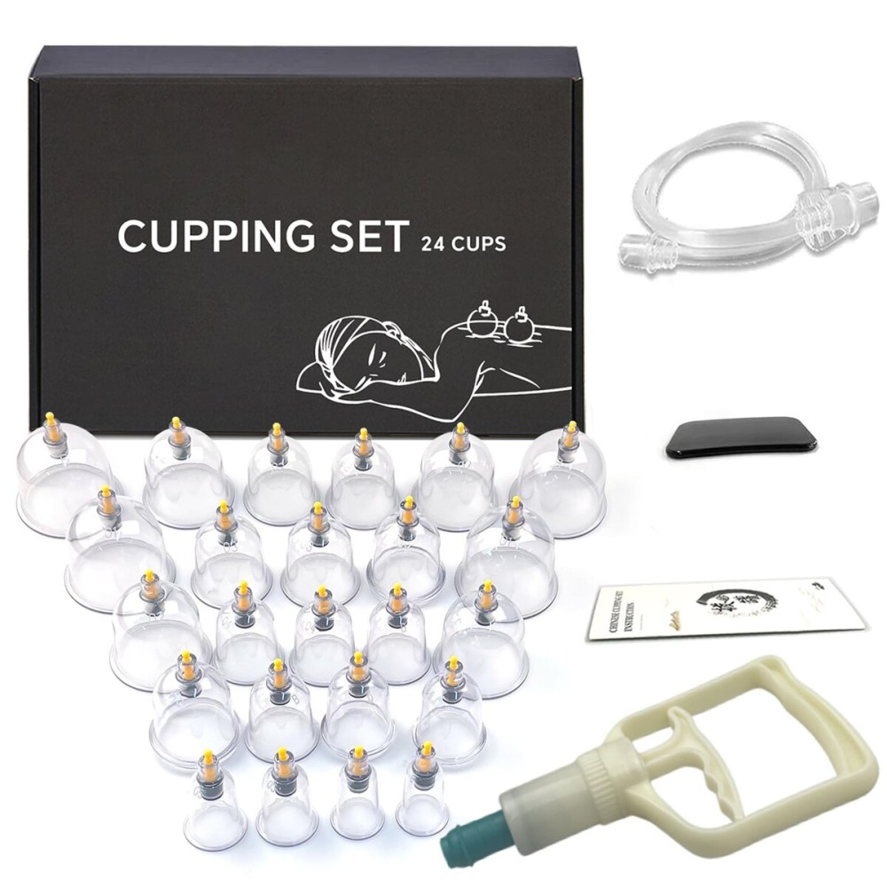 AIKOTOO Cupping Therapy Set, 24 Massage Cups Cupping Set with Pump Vacuum Suction Cups for Body Cellulite Massage Back Pain Relief, Chinese Acupoint Physical Hijama