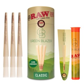 Raw Cones King Size Classic: 100 Pack - Patented Slow Burning Cones Rolling Papers & Tips - All Natural Raw Paper