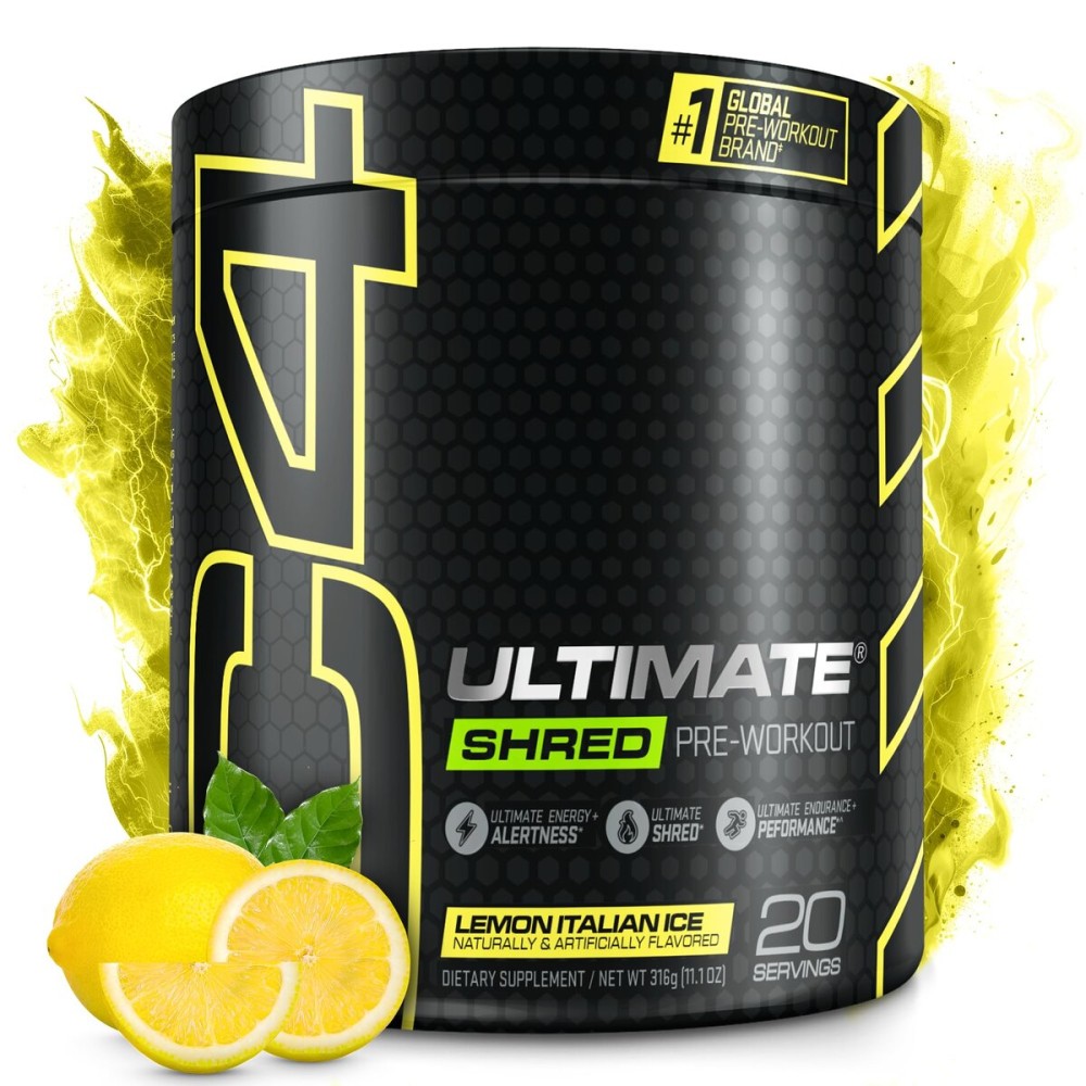 Cellucor C4 Ultimate Shred Pre Workout Powder, Fat Burner for Men & Women, Metabolism Supplement with Ginger Root Extract, Lemon Italian Ice, 20 Servings (Pack of 1)