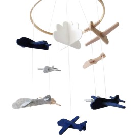 Baby Crib Mobile - Wooden Hanging Nursery Baby Mobile for Crib, Nursery Decor for Boys & Girls, Perfect Shower Gift (Airplanes in The Clouds, Grey and White) Also Fits Bassinets, Sorrel + Fern
