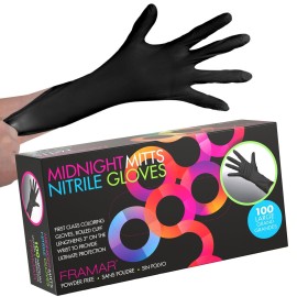 FRAMAR Black Disposable Gloves Large - 12 INCH Latex Free Gloves Large, Guantes Desechables, For Hair Dye, Cleaning, Tattoo, Mechanics - Extra Durable & Resistant - 100 Pack