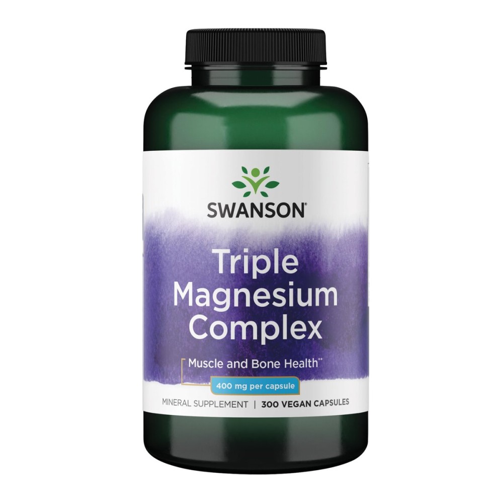Swanson Triple Magnesium Complex - Magnesium Supplement for Brain, Energy, Bone, Stress, Muscle & Sleep Support* - Contains Magnesium Aspartate, Citrate & Oxide - 300 Vegan Capsules