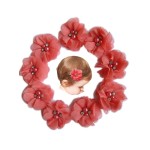 Baby Girls Chiffon Flower Hair Clips with Rhinestones and Pearl,YYCRAFT 10 pcs Party Wedding 2 Hair Accessory for Kids Toddler Infant Girls(Coral)