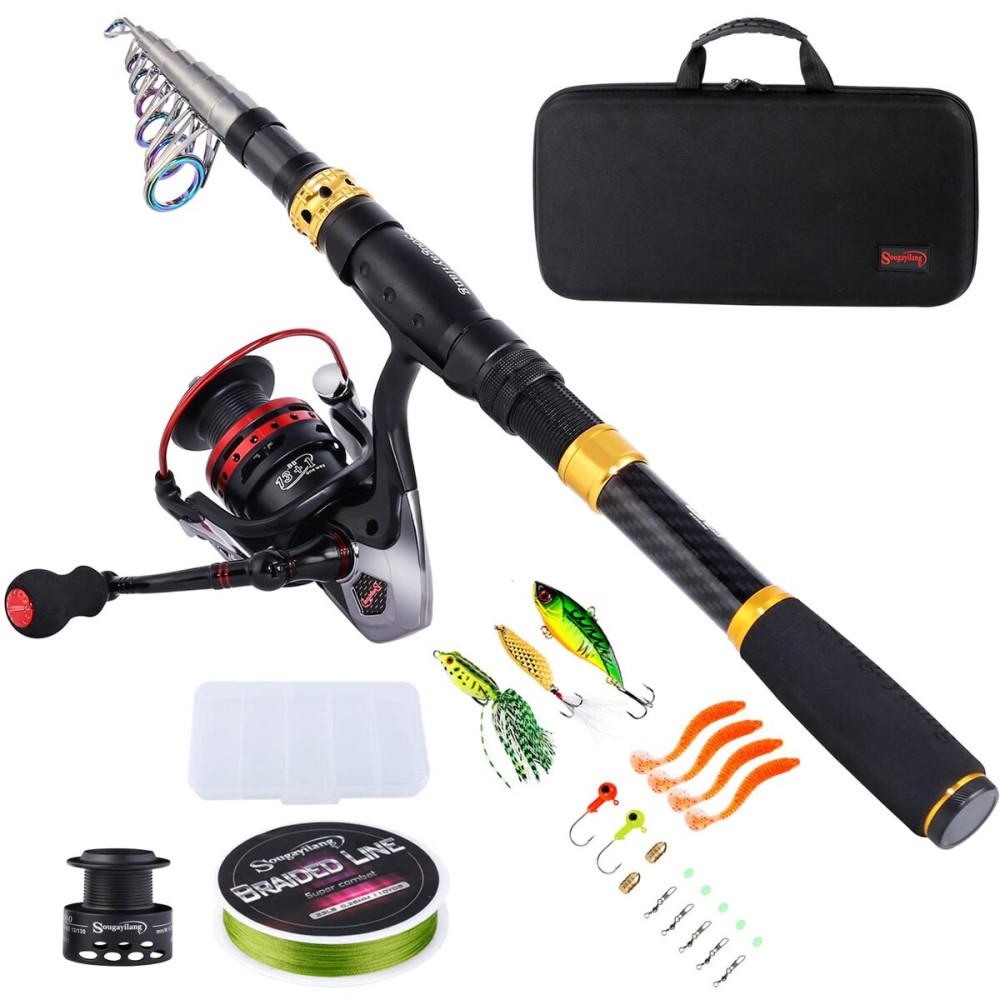 Sougayilang Fishing Rod Combos with Telescopic Fishing Pole Spinning Reels Fishing Carrier Bag for Travel Saltwater Freshwater Fishing(2.1M/6.89FT)