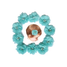 Baby Girls Chiffon Flower Hair Clips with Rhinestones and Pearl,YYCRAFT 10 pcs Party Wedding 2 Hair Accessory for Kids Toddler Infant Girls(Mint)