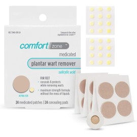 Comfort Zone Plantar Wart Removal Kit, Maximum Strength Salicylic Acid Plantar Wart Remover for Feet with Medicated Patches & Concealing Pads, 24 Count