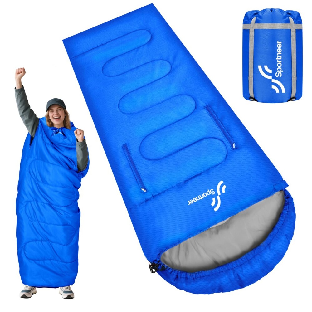 Sportneer 0 Degree Wearable Sleeping Bag for Adults & Kids - Walkable with Arm Zippers, Waterproof & Warm to 32F, Compact for Camping, Stadiums, Travel, Backpacking & Car Use