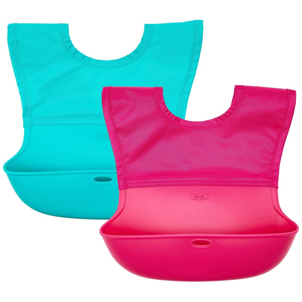 OXO Tot Roll-Up Bib 2 Pack - Pink/Teal