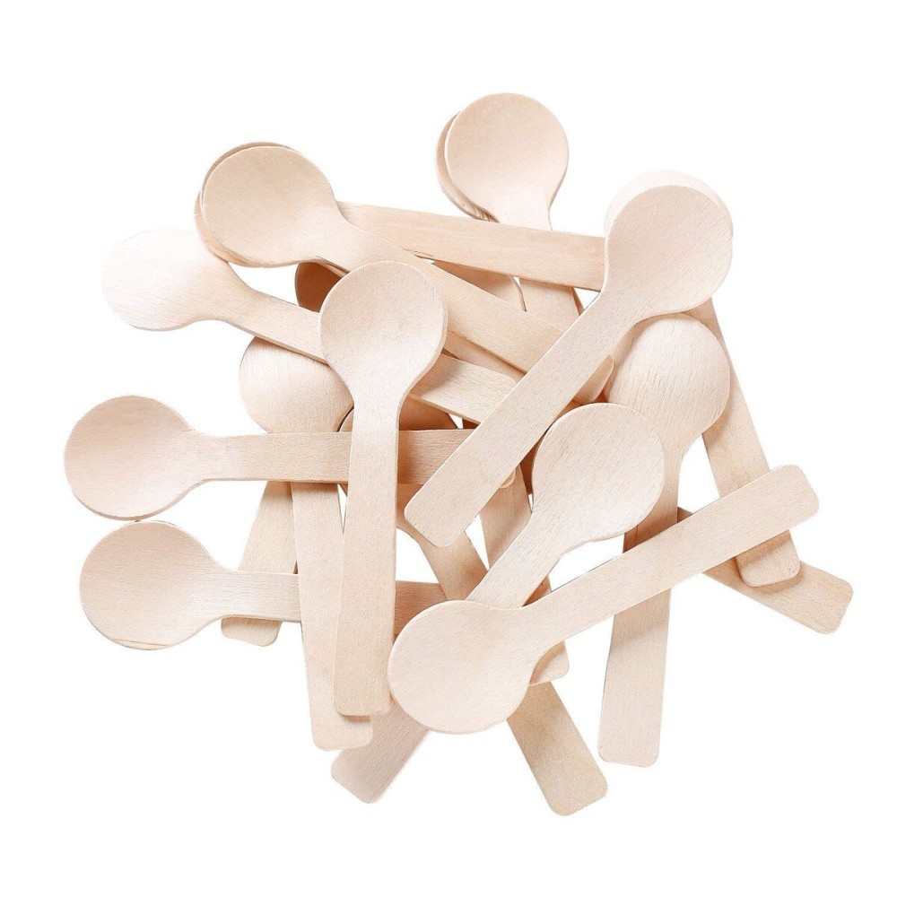 Gmark 4 Mini Wooden Spoons 100 ct, Biodegradable Compostable Birchwood (100pcs/bag) GM1042A