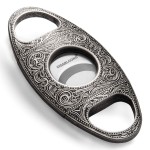 CIGARLOONG Cigar Cutter Stainless Steel Bronze Engraved Double Cut Blade (Color:Silver1)