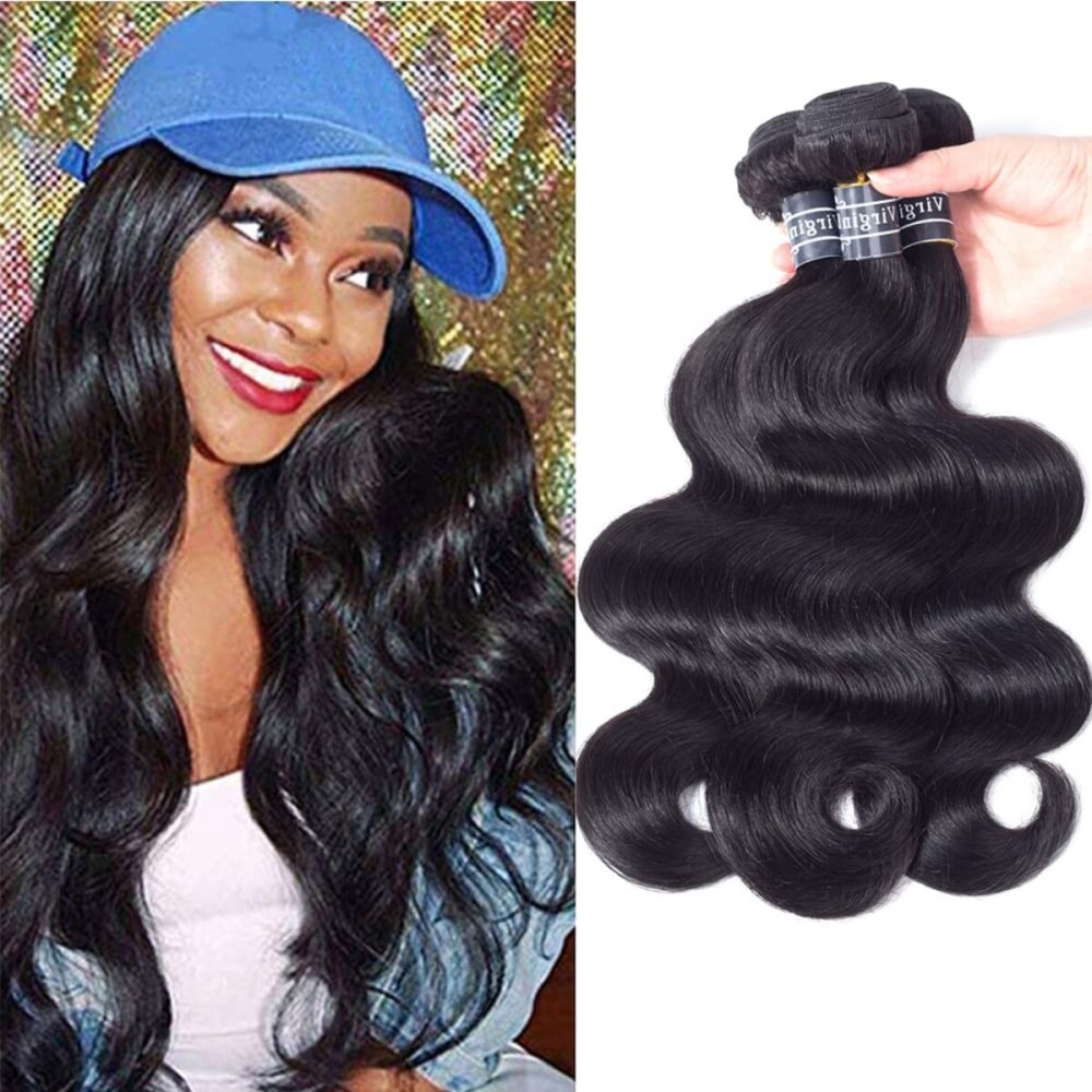 Amella Hair Grade 8A 3 Bundles of Brazilian Body Wave Hair Bundles Weave Human Remy Virgin Hair (14 16 18) Natural Black Color 285g total