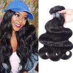 Amella Hair Grade 8A 3 Bundles of Brazilian Body Wave Hair Bundles Weave Human Remy Virgin Hair (14 16 18) Natural Black Color 285g total