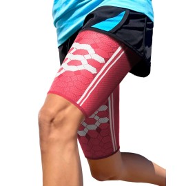 Sparthos Thigh Compression Sleeves (Pair) - Quad and Hamstring Support - Upper Leg Sleeves for Men and Women - Made from Innovative Breathable Elastic Blend - Anti Slip (XX-Large, Pink)