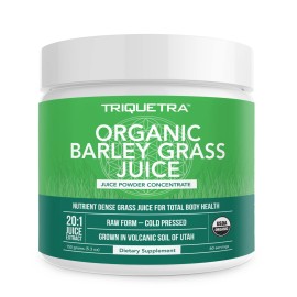Organic Barley Grass Juice Powder - Grown in Volcanic Soil of Utah - Raw & BioActive Form, Cold-Pressed then CO2 Dried - Gluten Free, GMO free, Vegan - Complements Wheatgrass Juice Powder - 5.3 oz