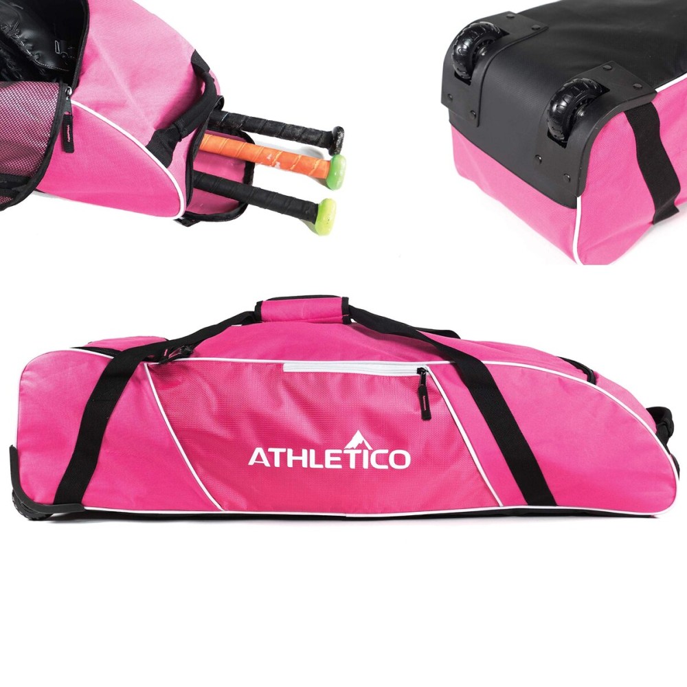 Athletico Rolling Baseball Bag - Wheeled Bat Bag for TBall & Softball Equipment for Youth, Kids, and Adults (Pink)