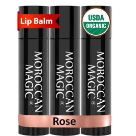 Moroccan Magic Organic Rose Lip Balm 3 Pack | Ultra-Hydrating Argan & Essential Oil Lip Moisturizer + Vitamin E | Natural Chapstick for Dry Lips | Smooth, Non-Toxic | Organic Lip Balm