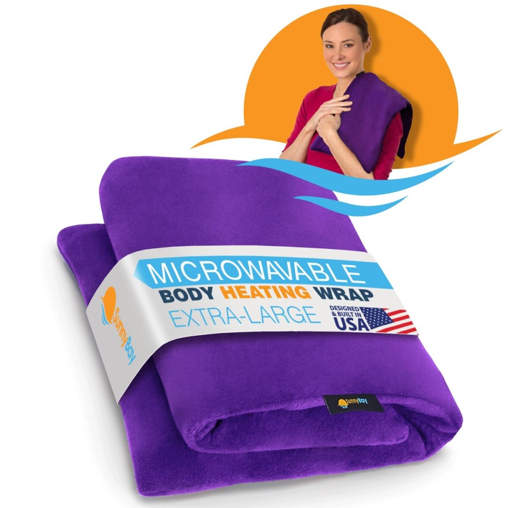 SunnyBay Extra Large Microwave Heating Pad, Microwavable Heavy Weighted Full Body Moist Cold Pack and Washable Fleece Cover, 10x24 Inches, 2.8 lbs, Made in USA, Purple