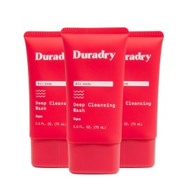 Duradry Deodorizing Body Wash for Women and Men - Odor control, Deep Cleansing, Nourishes and Moisturizes Skin, Made with Natural Ingredients - Aqua Fragrance, Travel Size - 2.5 Fl Oz (Pack of 3)