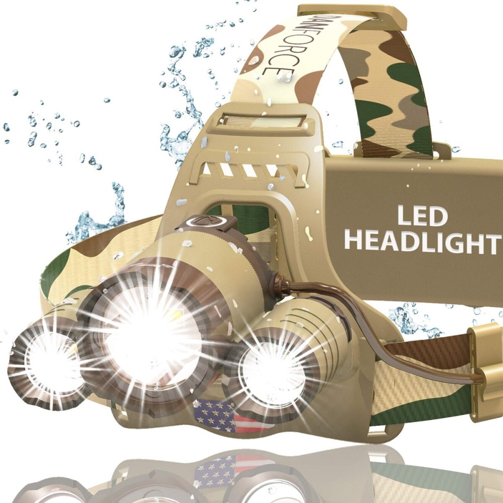 DanForce Camouflaged Headlamp Ultra Bright USB Rechargeable Head lamp. Tactical Head Flashlight Designed Especially for Hunting & Fishing. LED Headlamps LUMINUS 1080 Lumens Headlight with Red Light