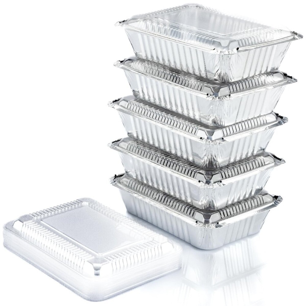 Spare Essentials (55 Count) 2.25LB Aluminum Containers with Lids (8.5x6) - Disposable Foil Container for Takeout, Baking, Freezing, Food Storage - Aluminum Pans with Lids, To Go Containers