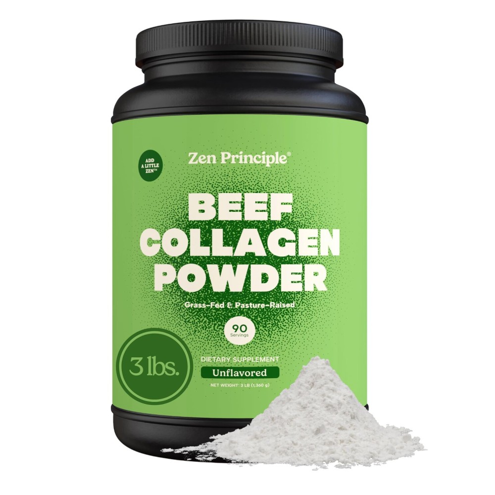 Zen Principle Grass-Fed Agglomerated Hydrolyzed Collagen Peptides 3 lb. Anti-Aging Protein Powder for Healthy Hair, Skin & Joints. Paleo and Keto Friendly, GMO and Gluten Free, Pasture-Raised Bovine.