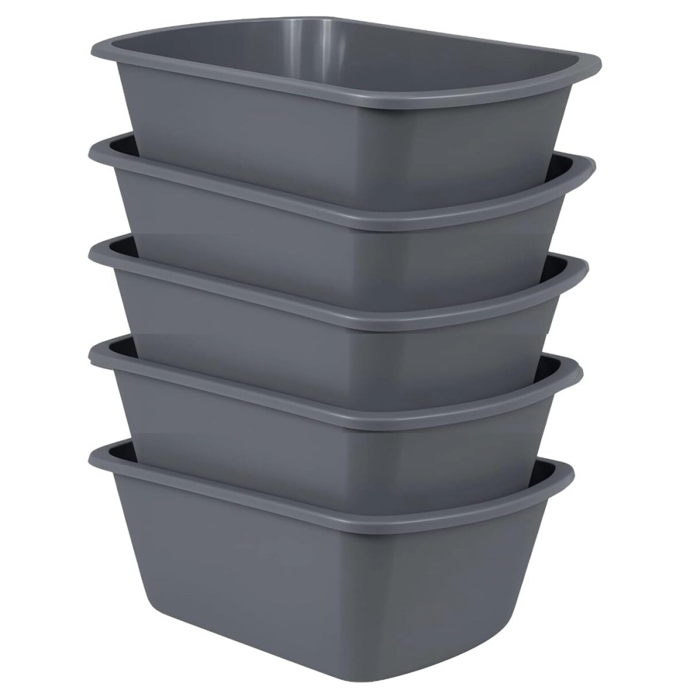 Vakly Wash Basins [5 Pack] - Rectangular Plastic 7-Quart Graduated Hospital Soaking Tub with Markings - Small Portable Washbasin for Face Washing, Cleaning, Foot Bath, Dishes, Laundry & Bedside Care