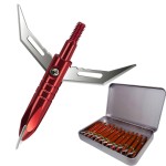 e5e10 12pcs Hunting Broadheads 100 Grain Archery Broadheads New Stell Broadheads + 1 pcs Metal Broadhead Case for Arrowheads (red)