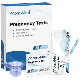 MomMed Pregnancy Test, 25 HCG Pregnancy Test Strips for Early Detection, Over 99% Accurate, 25 Free Urine Cups, Bulk Pregnancy Tests for Home Use, Pruebas de Embarazo