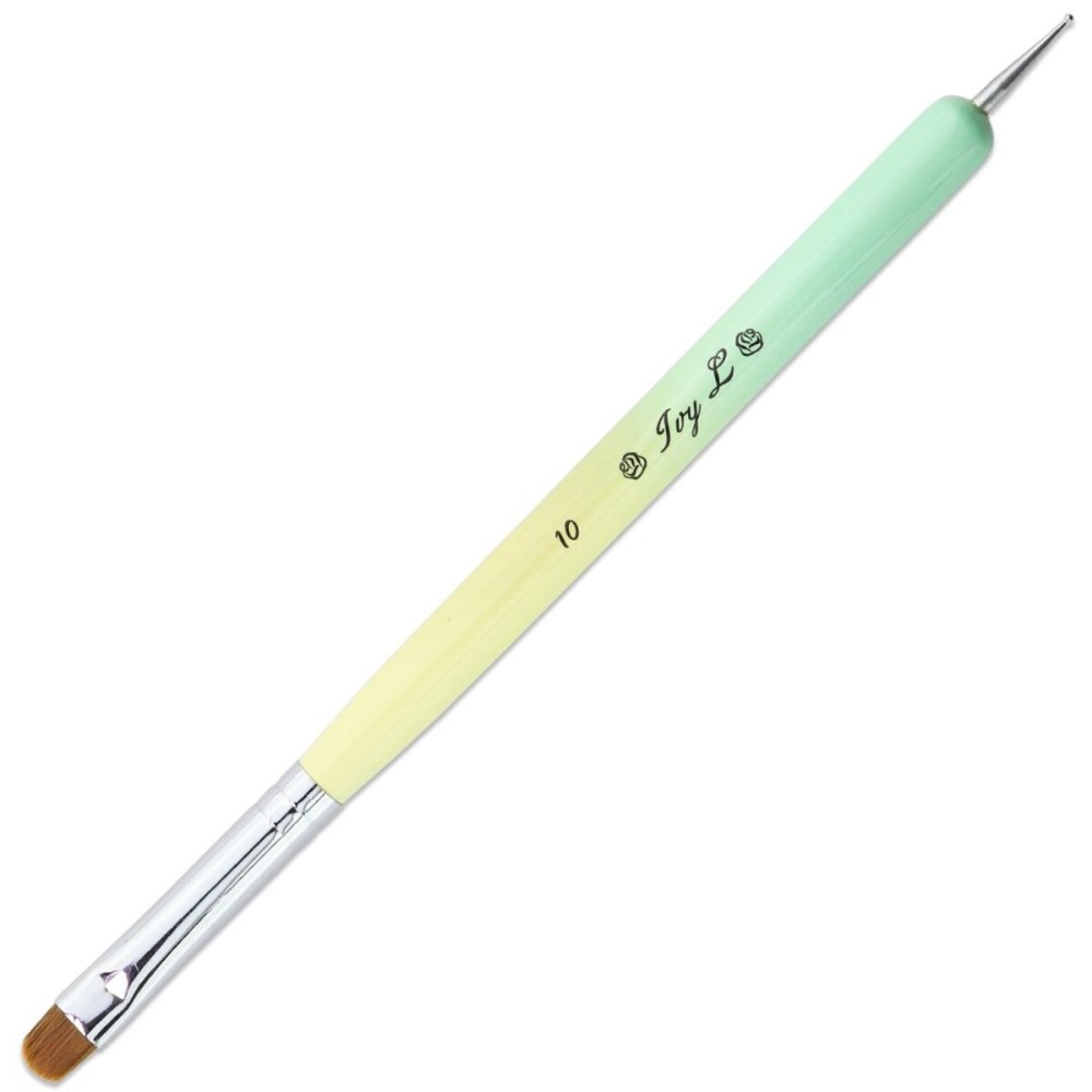 Ivy-L Premium 2 Ways French Gel Acrylic Nail Art Kolinsky Brush with Dotting Tool for Professional Manicure Nail Art Design Cuticle Clean-up + Lime Green Wood Handle (Size 10)
