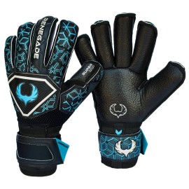 Renegade GK Triton Specter Goalie Gloves with Pro-Tek Fingersaves | 3.5+3mm Super Grip & 4mm Duratek | Black & Blue Goalkeeping Gloves (Size 9, Youth-Adult, Roll Cut, Level 2)