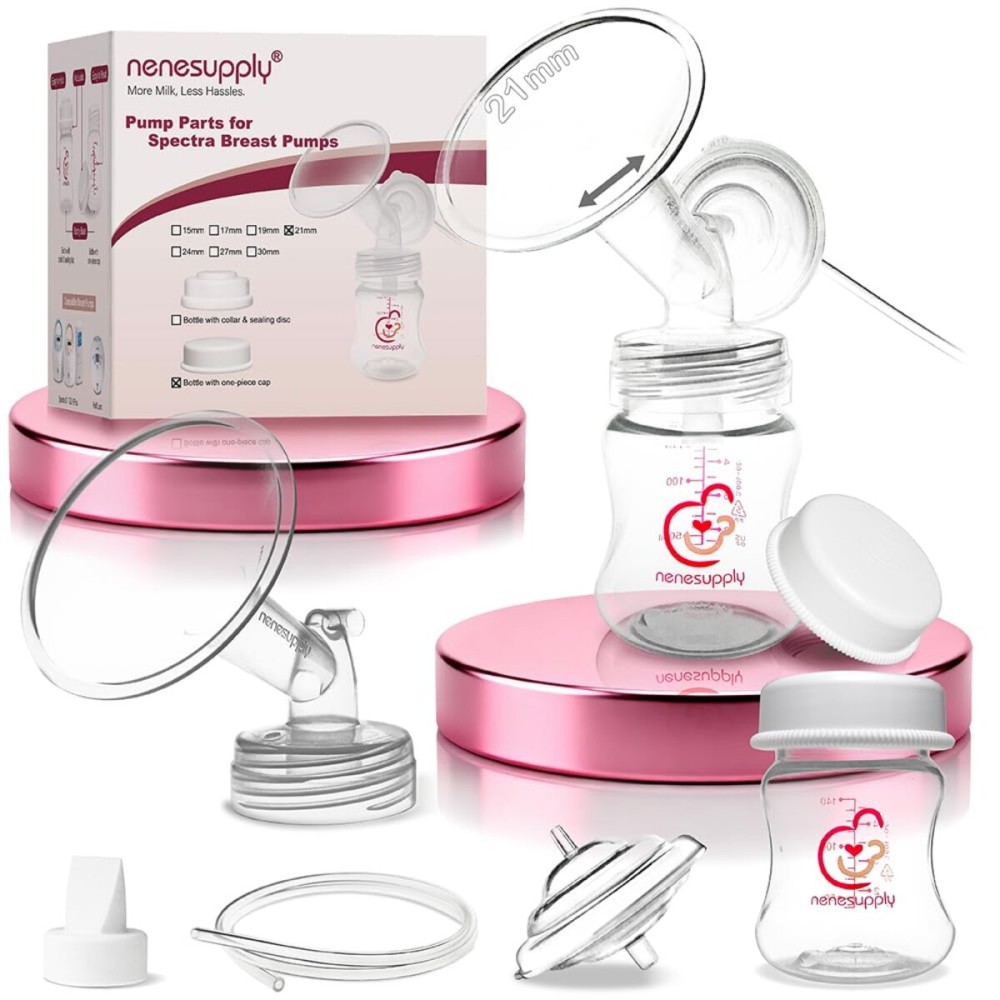 Nenesupply Pump Parts Compatible with Spectra S2 S1 9 Plus Breast Pump to Replace Spectra Pump Parts S2 Accessories Flange 21mm Duckbill Valve Tubing Pumping Bottles Backflow Protector