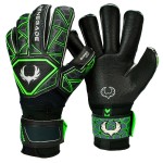 Renegade GK Triton Raider Goalie Gloves with Pro-Tek Fingersaves | 3.5+3mm Super Grip & 4mm Duratek | Black & Green Soccer Goalkeeper Gloves (Size 5, Youth, Kids, Roll Cut, Level 2)