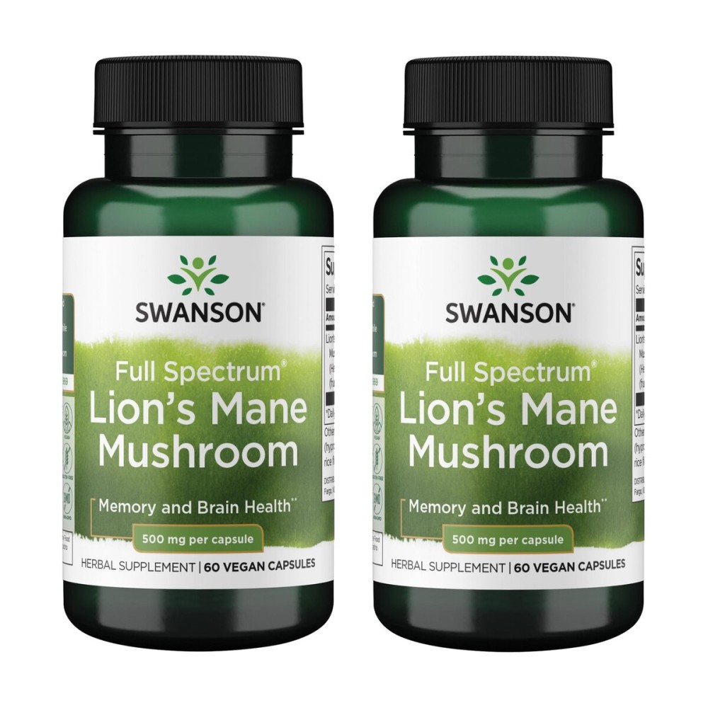 Swanson Lion\'s Mane Mushroom - Herbal Supplement Promoting Mental Focus & Memory Support - Traditional Brain Booster Supplement Made from Hericium Erinaceus - (60 Capsules, 500mg Each) 4 Bottles