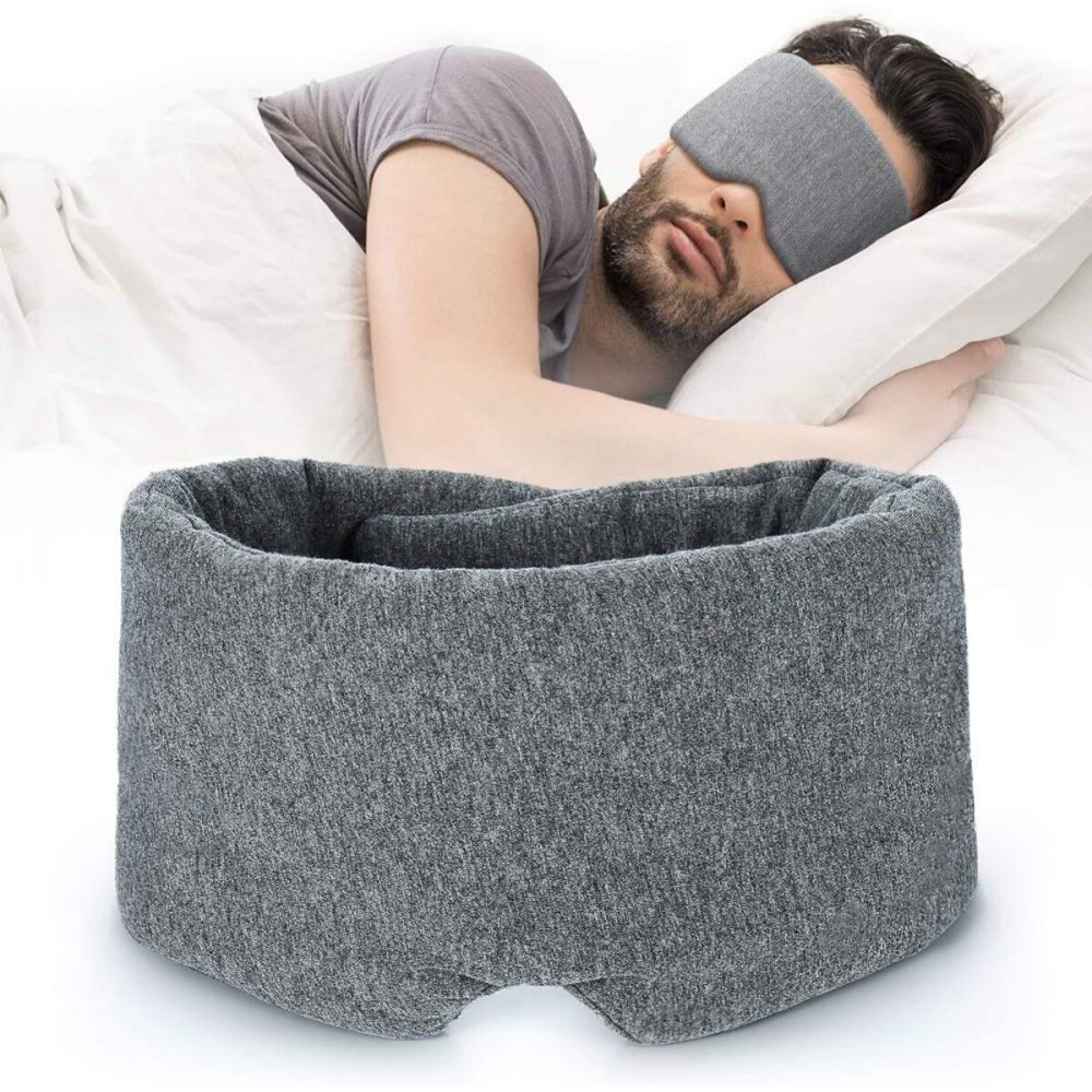 FRESHME Cotton Sleep Eye Mask for Women Men - 100% Blocking Light Travel Blindfold, Soft Zero Pressure Grey Eyes Cover with Adjustable Velcro Strap for Side Sleeper Night Sleeping, Work Nap and Yoga