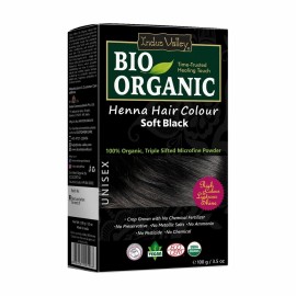 Indus Valley Organic Henna Hair Colour Kit for Women- Chemical-Free, 100% Grey Coverage, Natural Soft Black Henna Powder - Vegan, Herbal Hair Dye, Infused with Plant Based Ingredients