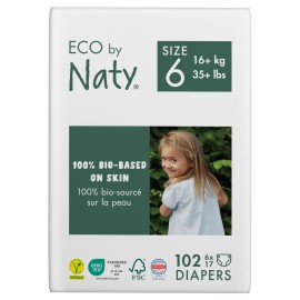 Eco by Naty Eco-Friendly Baby Diapers - 100% Plant-Based Materials on Skin, Soft, for Sensitive Skin & Super Absorbent (Size 6, 102 Count)
