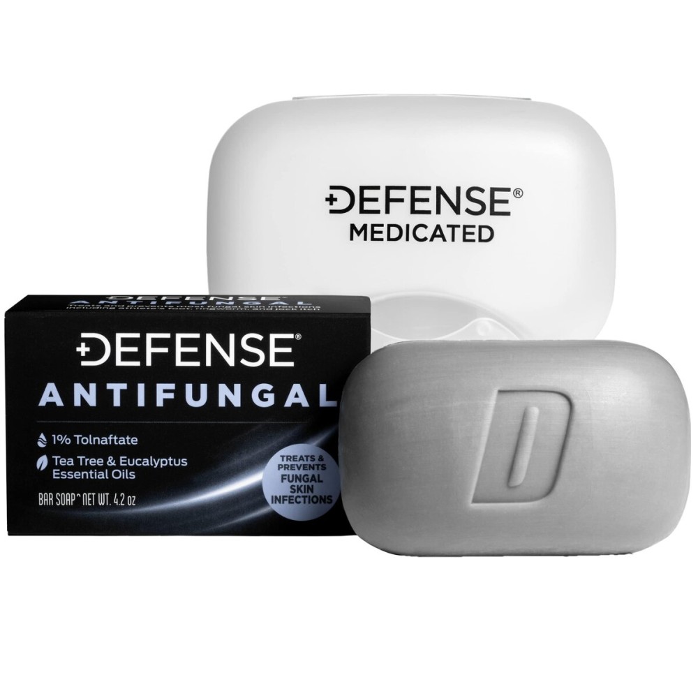 Defense Antifungal Bar Soap | Jock Itch, Ringworm, Athlete\'s Foot, Skin Fungus | Medicated Anti Fungal Treatment (One Bar with Snap-Tight Case)