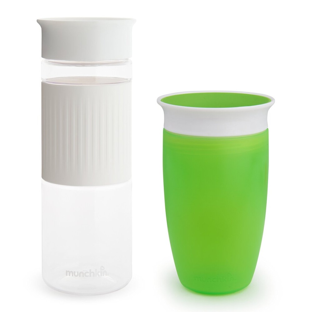 Munchkin Miracle 360 Spill Proof Sippy Cups, 24 and 10 Ounce, 2 Pack, Green/White - Toddler and Adult Set