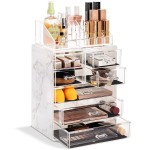 Sorbus Acrylic Makeup Organizer Set, 7-Drawer Vanity & Countertop Cosmetic Storage with Small & Wide Compartments, Marble Print Makeup Storage for Brushes, Jewelry - Holiday Gift for Women & Teens