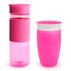 Munchkin Miracle 360 Spill Proof Sippy Cups, 24 and 10 Ounce, 2 Pack, Pink - Toddler and Adult Set