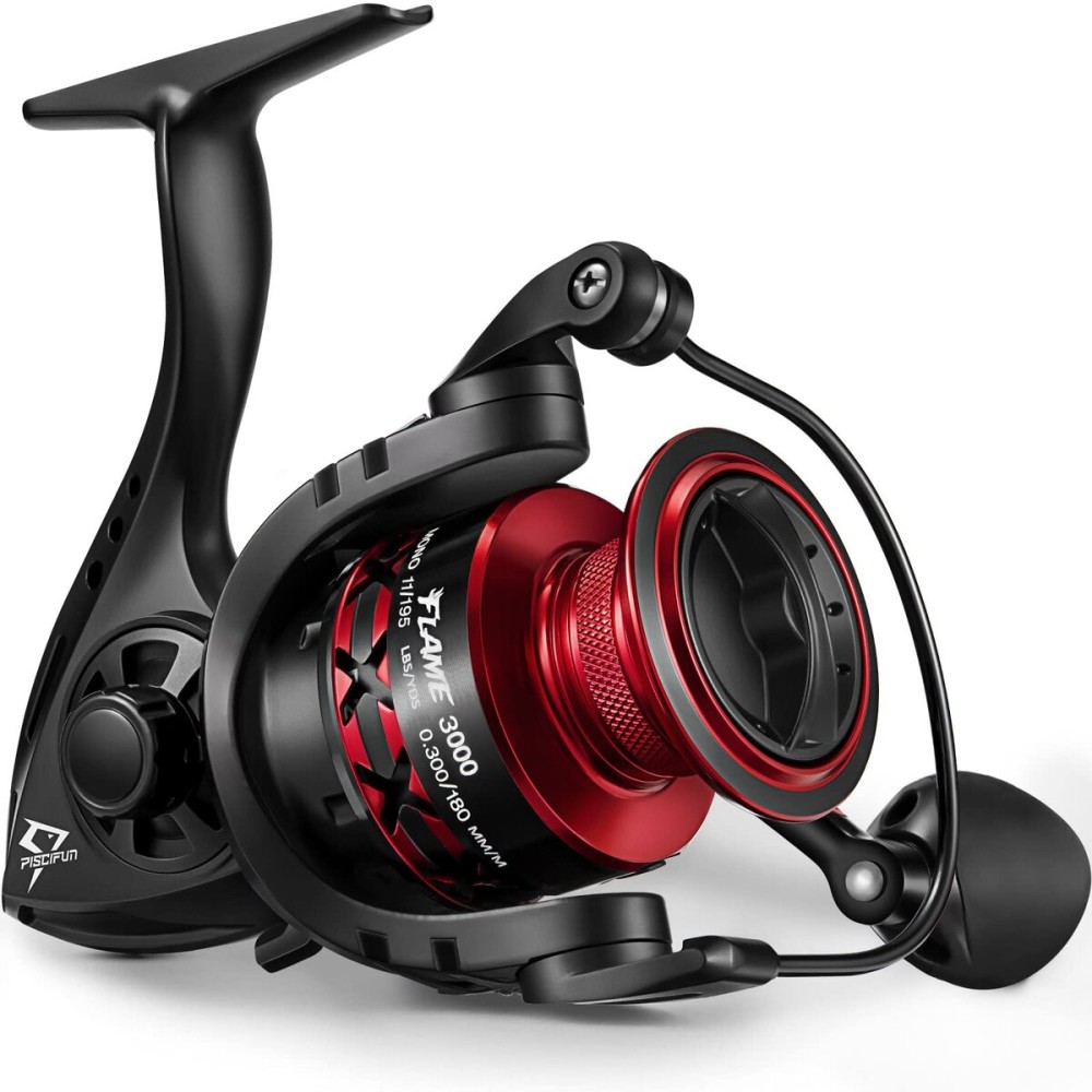 Piscifun Flame Spinning Reels, Light Weight Ultra Smooth Powerful Spinning Fishing Reels Black & Red 3000 Series