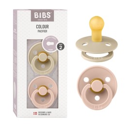 BIBS Pacifiers Colour Collection | Natural Rubber Baby Pacifier | Set of 2 BPA-Free Soothers | Made in Denmark | 0+ Months (Pack of 2) | Vanilla/Blush